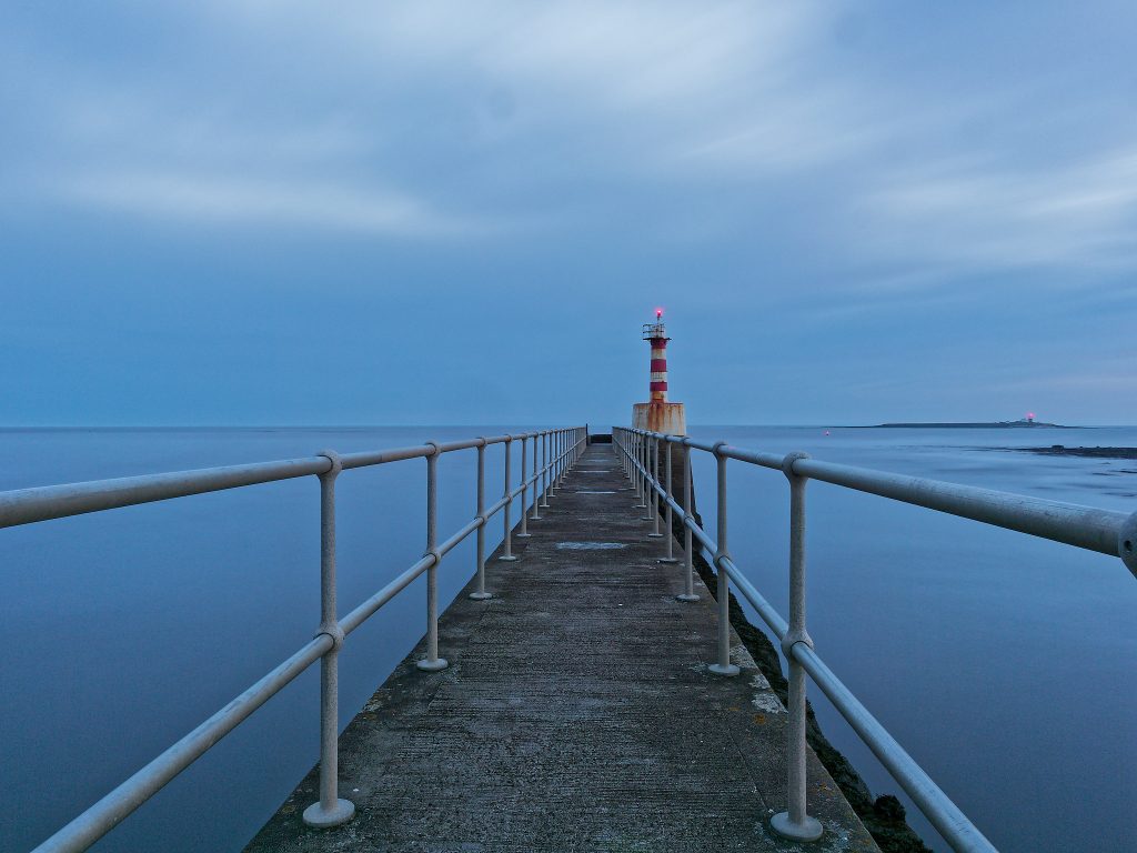Amble Pier during the blue hour. Long exposure