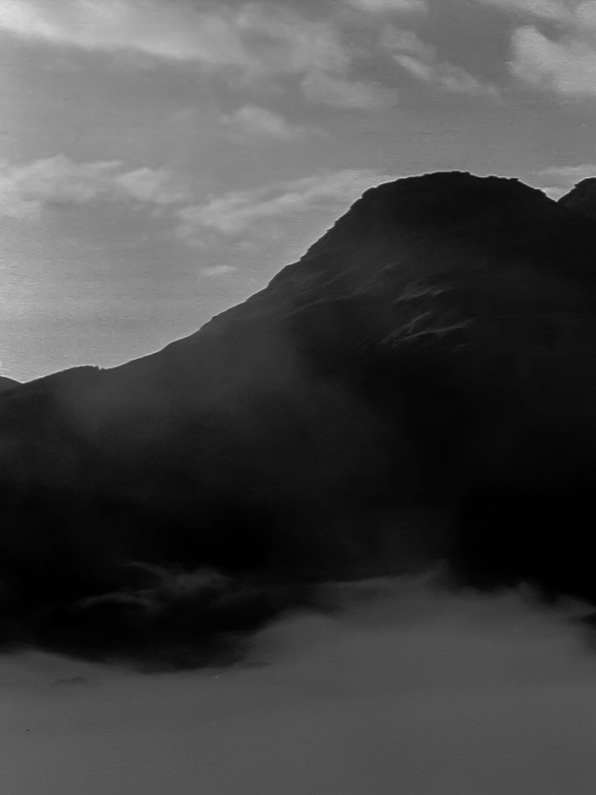 Keeping Safe:  Blak and White image of the Argyll hillss