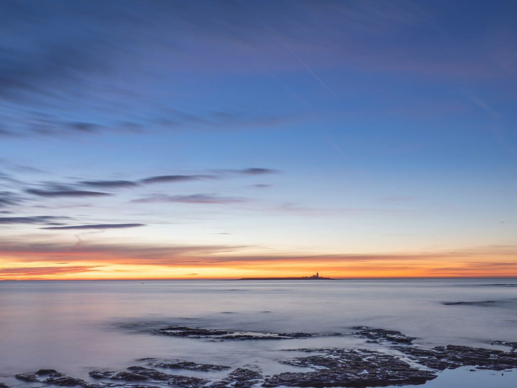 A long exposure of Coquet Island of the coast of Northumberland  that used the OM System Camera LiveGND feature. 